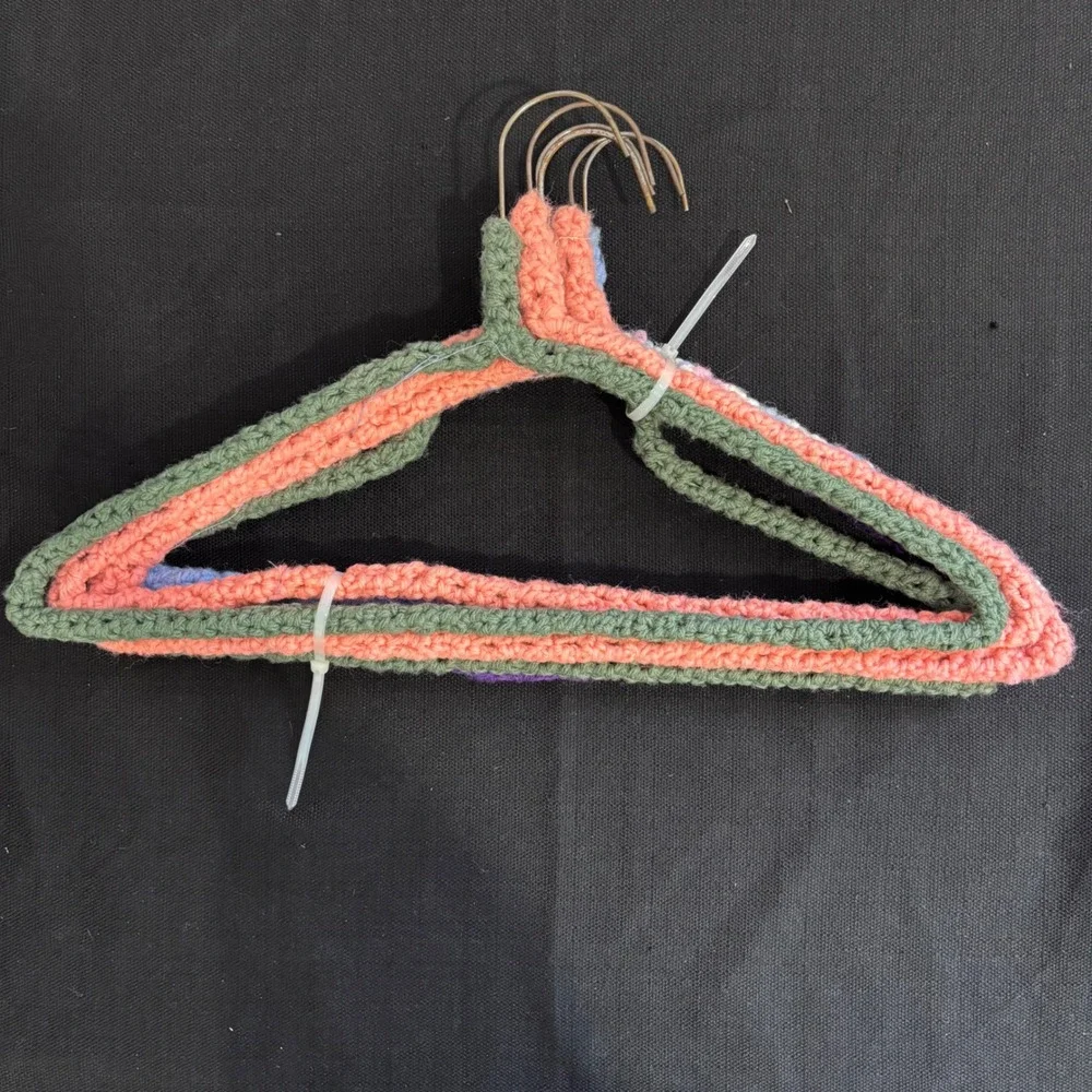 Vintage Handmade Crochet Covered Metal Wire Hangers Set of 6 Multicolor Retro